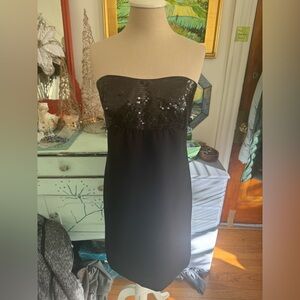 Ann Taylor Strapless Dress 6 Black Sequins Silk Crepe Dressy Holiday Party VGUC